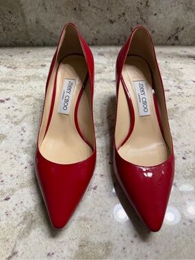 Jimmy Choo Red Patent Pointed-Toe Pumps EU Size 39